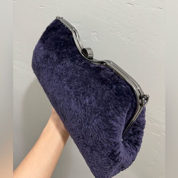 Purple Handmade Real Shearling leather Push Lock Shoulder Bag/Crossbody - Picture 13 of 16